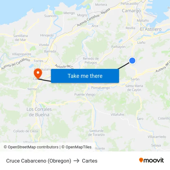 Cruce Cabarceno (Obregon) to Cartes map