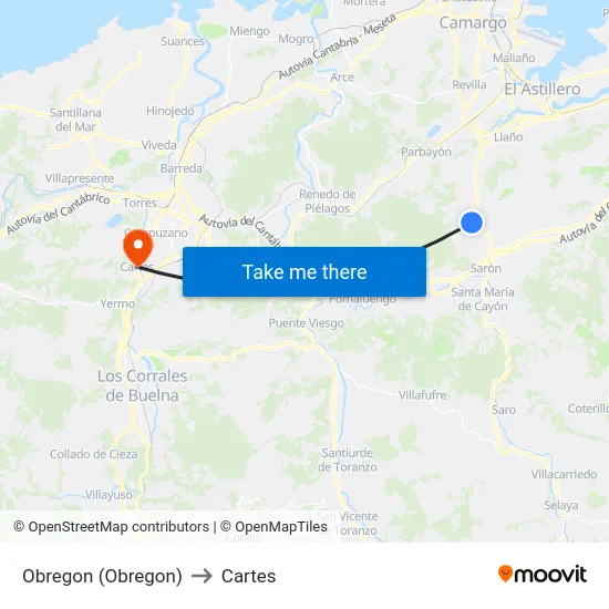 Obregon (Obregon) to Cartes map