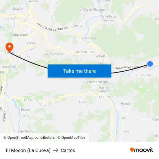 El Meson (La Cueva) to Cartes map