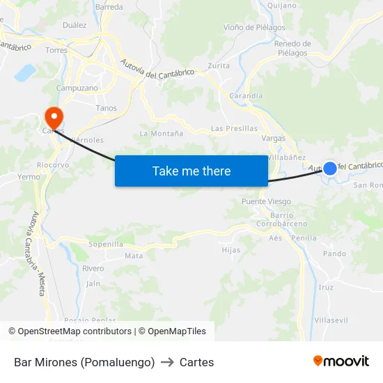 Bar Mirones (Pomaluengo) to Cartes map