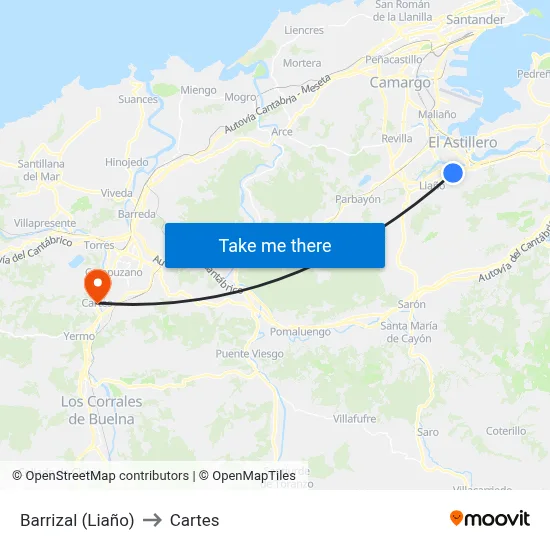 Barrizal (Liaño) to Cartes map