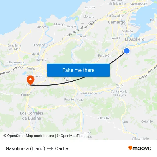 Gasolinera (Liaño) to Cartes map