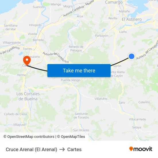 Cruce Arenal (El Arenal) to Cartes map