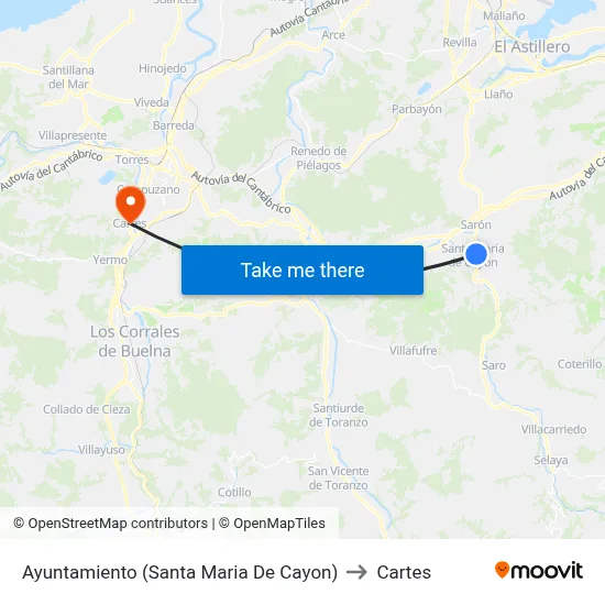 Ayuntamiento (Santa Maria De Cayon) to Cartes map