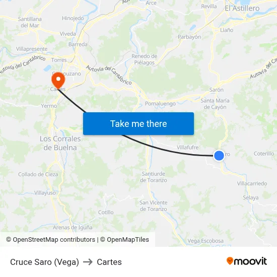 Cruce Saro (Vega) to Cartes map