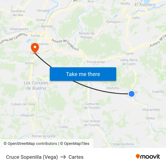 Cruce Sopenilla (Vega) to Cartes map
