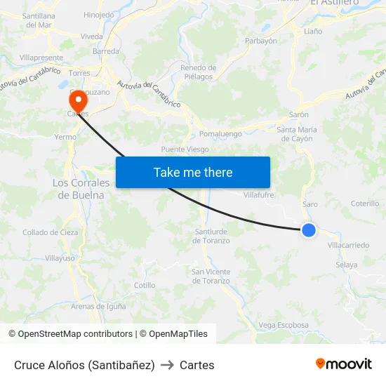 Cruce Aloños (Santibañez) to Cartes map