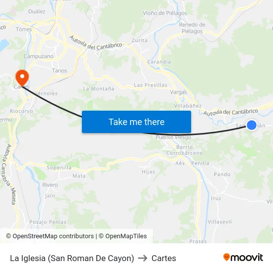 La Iglesia (San Roman De Cayon) to Cartes map