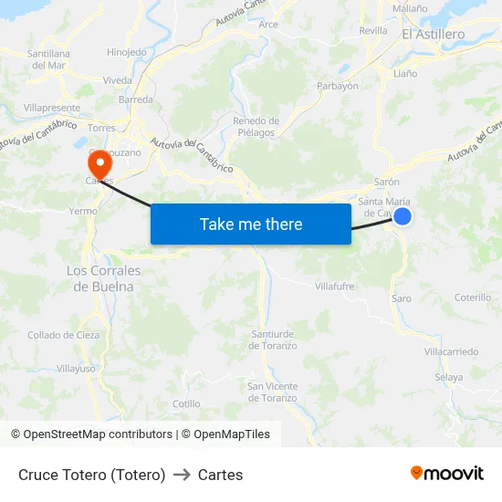 Cruce Totero (Totero) to Cartes map