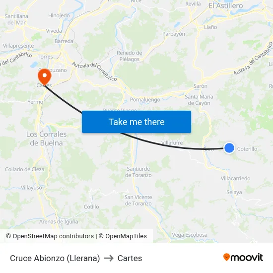 Cruce Abionzo (Llerana) to Cartes map