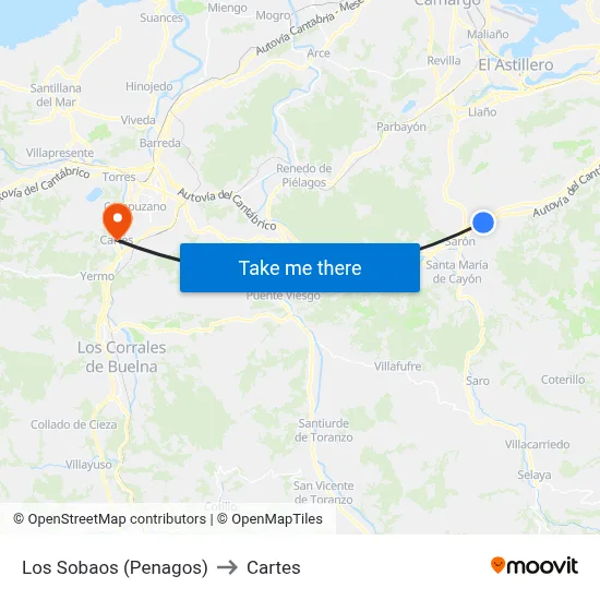 Los Sobaos (Penagos) to Cartes map