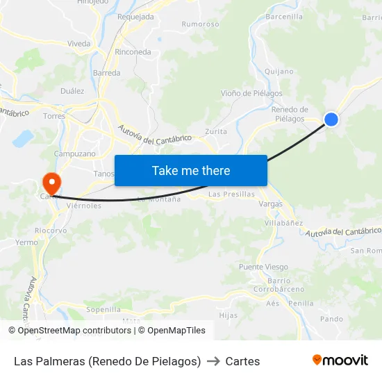 Las Palmeras (Renedo De Pielagos) to Cartes map