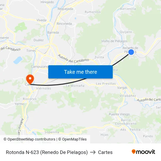 Rotonda N-623 (Renedo De Pielagos) to Cartes map