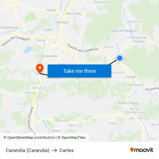 Carandia (Carandia) to Cartes map