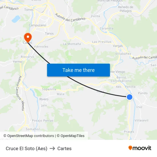 Cruce El Soto (Aes) to Cartes map