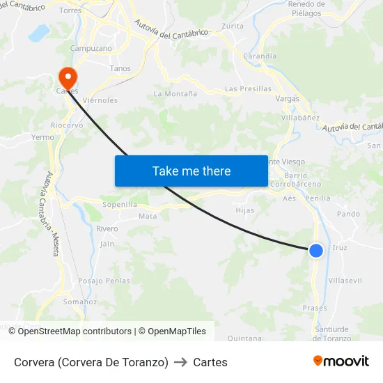 Corvera (Corvera De Toranzo) to Cartes map