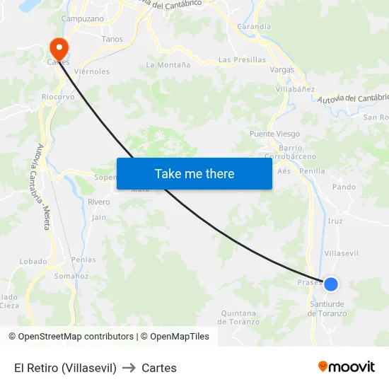 El Retiro (Villasevil) to Cartes map
