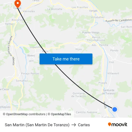 San Martin (San Martin De Toranzo) to Cartes map