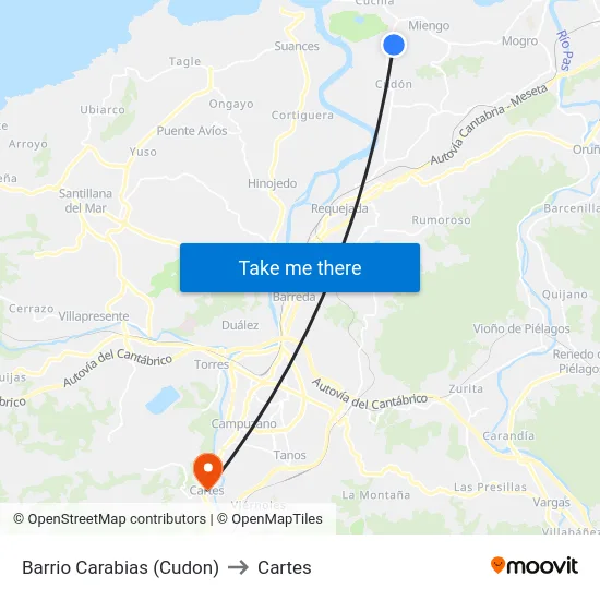 Barrio Carabias (Cudon) to Cartes map