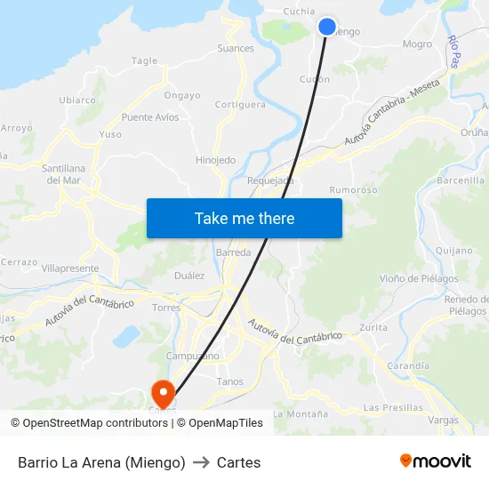 Barrio La Arena (Miengo) to Cartes map