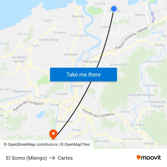 El Somo (Miengo) to Cartes map
