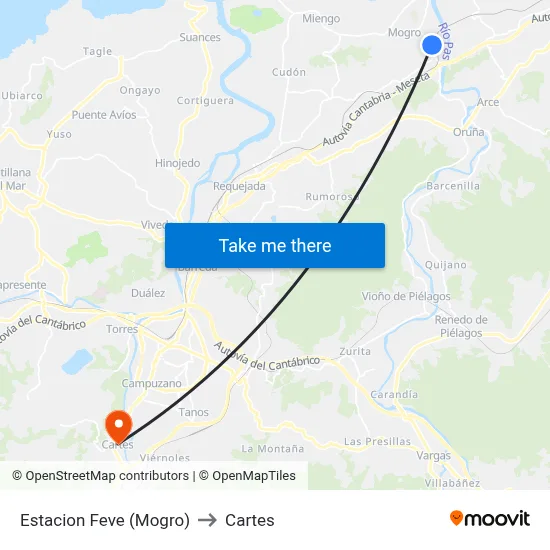 Estacion Feve (Mogro) to Cartes map