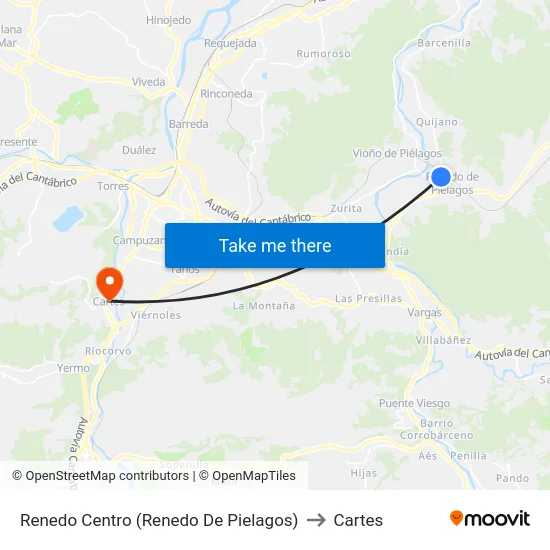 Renedo Centro (Renedo De Pielagos) to Cartes map