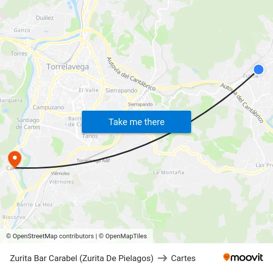 Zurita Bar Carabel (Zurita De Pielagos) to Cartes map