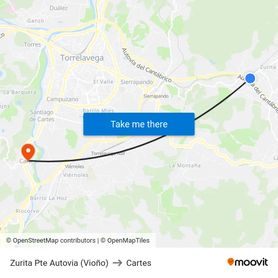 Zurita Pte Autovia (Vioño) to Cartes map