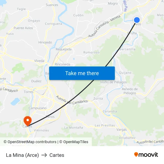 La Mina (Arce) to Cartes map