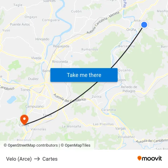 Velo (Arce) to Cartes map