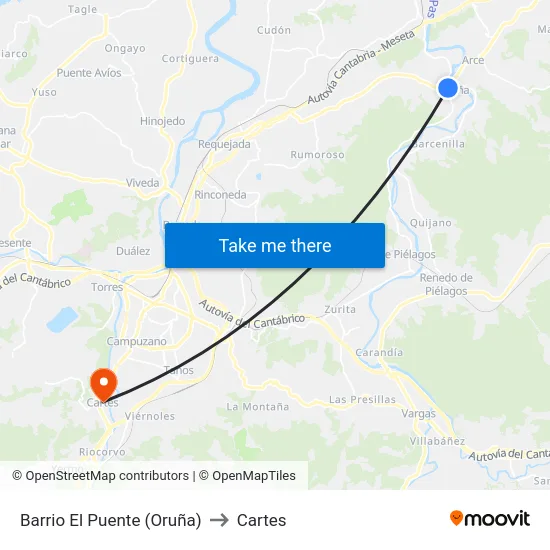Barrio El Puente (Oruña) to Cartes map