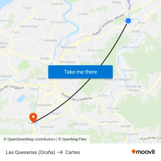Las Queserias (Oruña) to Cartes map