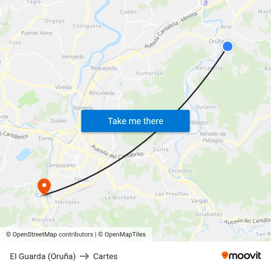 El Guarda (Oruña) to Cartes map