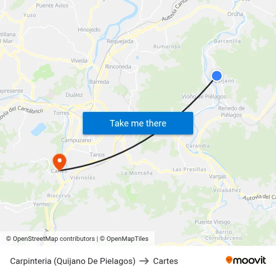 Carpinteria (Quijano De Pielagos) to Cartes map