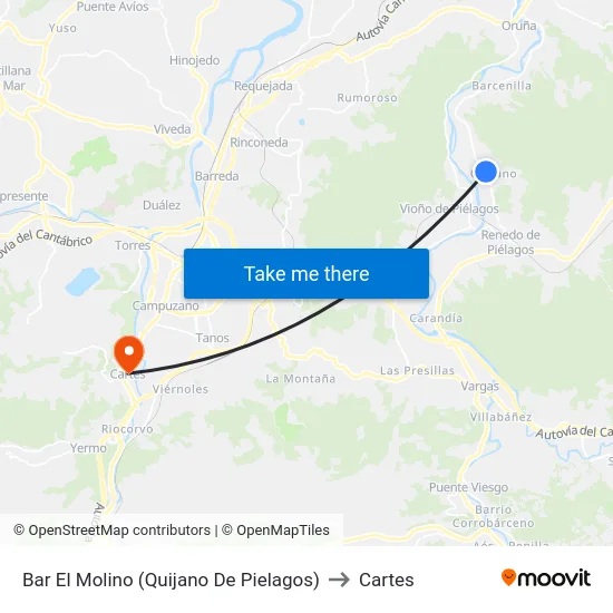 Bar El Molino (Quijano De Pielagos) to Cartes map
