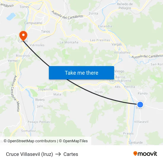Cruce Villasevil (Iruz) to Cartes map