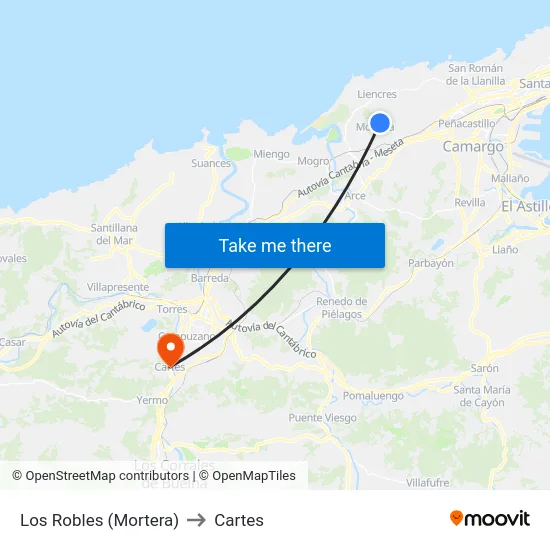 Los Robles (Mortera) to Cartes map