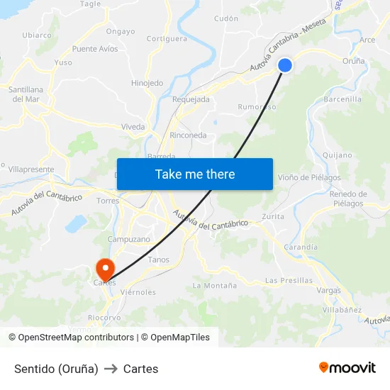 Sentido (Oruña) to Cartes map