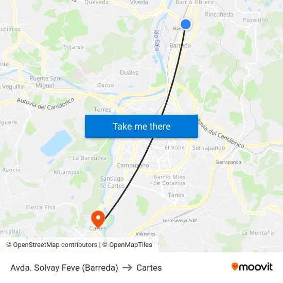 Avda. Solvay Feve (Barreda) to Cartes map