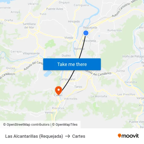 Las Alcantarillas (Requejada) to Cartes map