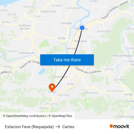 Estacion Feve (Requejada) to Cartes map