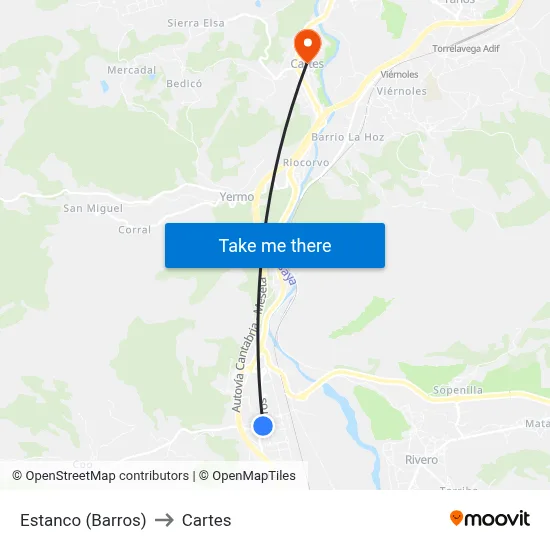 Estanco (Barros) to Cartes map