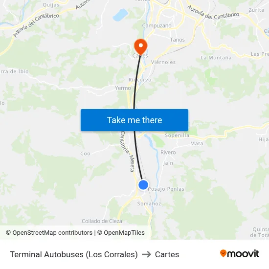 Terminal Autobuses (Los Corrales) to Cartes map