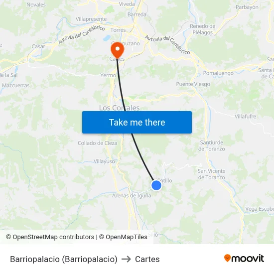Barriopalacio (Barriopalacio) to Cartes map