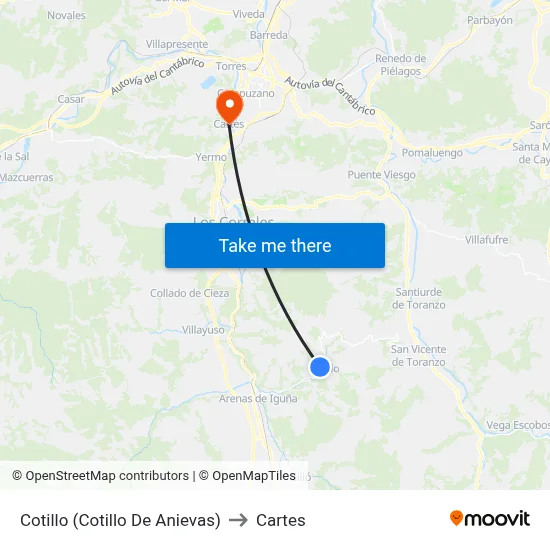 Cotillo (Cotillo De Anievas) to Cartes map