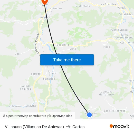 Villasuso (Villasuso De Anievas) to Cartes map