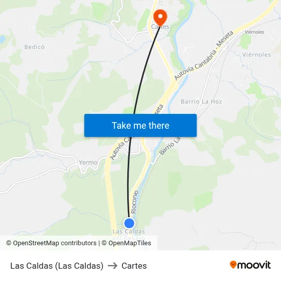 Las Caldas (Las Caldas) to Cartes map