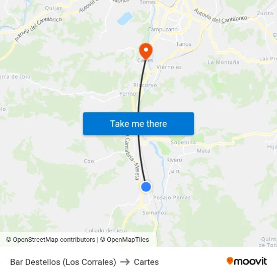 Bar Destellos (Los Corrales) to Cartes map