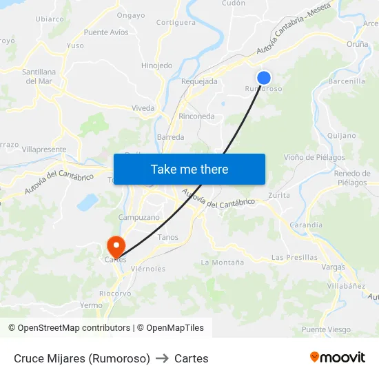 Cruce Mijares (Rumoroso) to Cartes map
